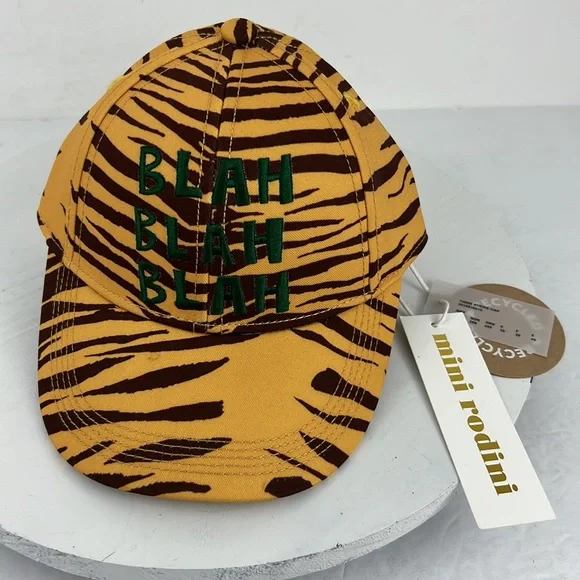 Mini Rodini Tiger Stripe Cap Baseball Hat Blah Blah Blah Cap NWT - Picture 2 of 7